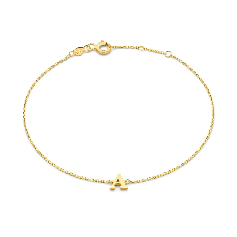 bracelets romantic delicate style -Le Marais Rachel 14 karat gold initial bracelet with letter