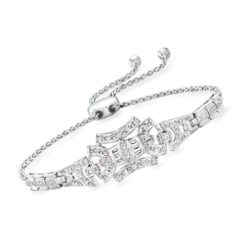 bracelets romantic delicate style -Ross-Simons Diamond Geometric Bolo Bracelet in Sterling Silver