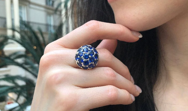 ladies rings for special occasions -Cluster Sapphire Ring - Blue Statement Ring - Vintage Sphere Ring