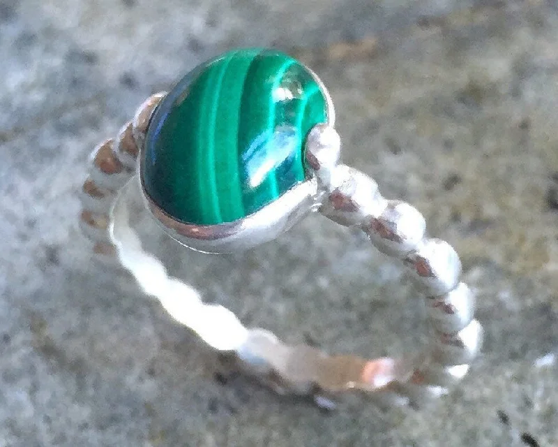 ladies rings promise ring design -Malachite Ring - Green Bezel Ring - Vintage Bubble Band