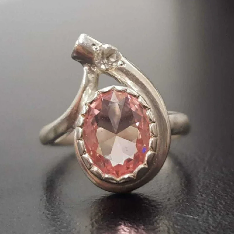 ladies rings two tone metal -Morganite Ring - Pink Teardrop Ring - Vintage Morganite Ring