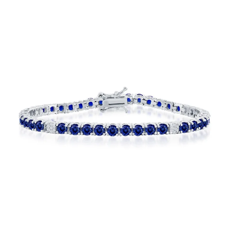 bracelets with lock charm -Sterling Silver Round Spinel CZ Tennis Bracelet (Green, Blue, Or Red)