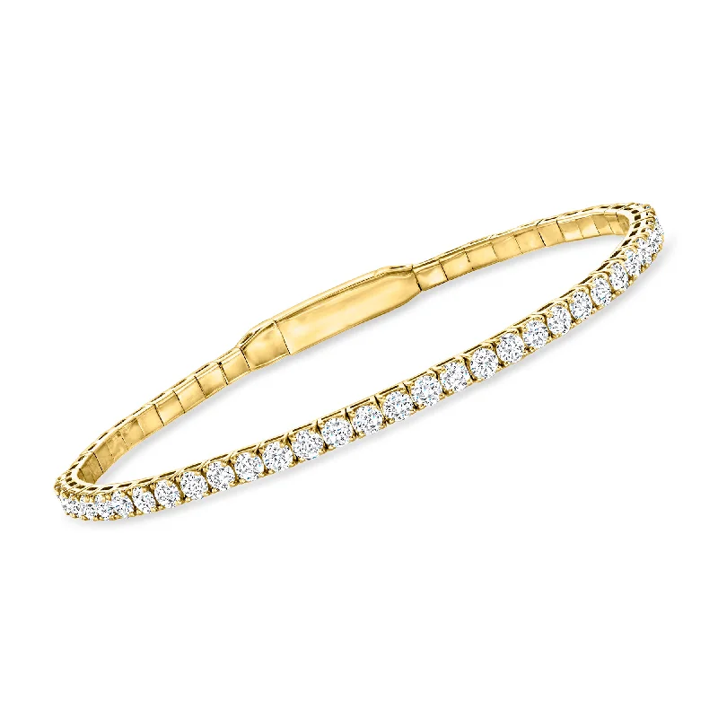 bracelets with sapphire blue -Ross-Simons Diamond Tennis-Style Flexible Bangle Bracelet in 14kt Yellow Gold