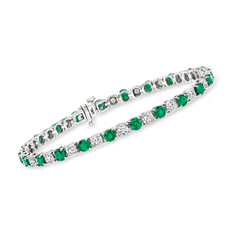 bracelets with crystal beads -Ross-Simons Emerald and Diamond Tennis Bracelet in Sterling Silver