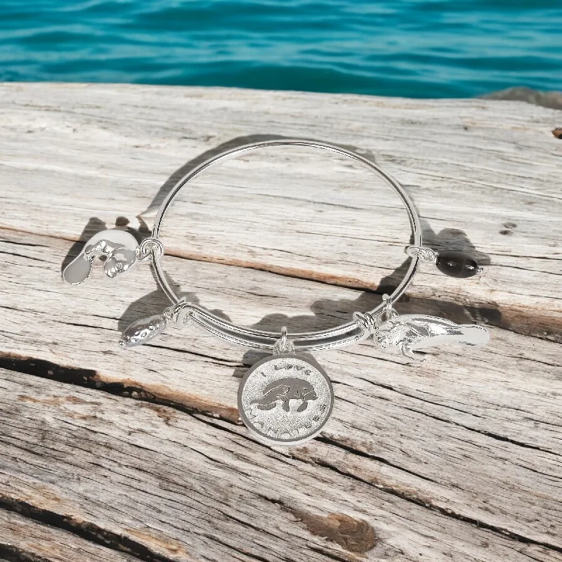 bracelets chic modern look -Manatee Bracelet for Women, Manatee Bangle Bracelet, Manatee Charm Bracelet, Adjustable Bracelet for Women, Expandable Bracelet with Manatee Charms