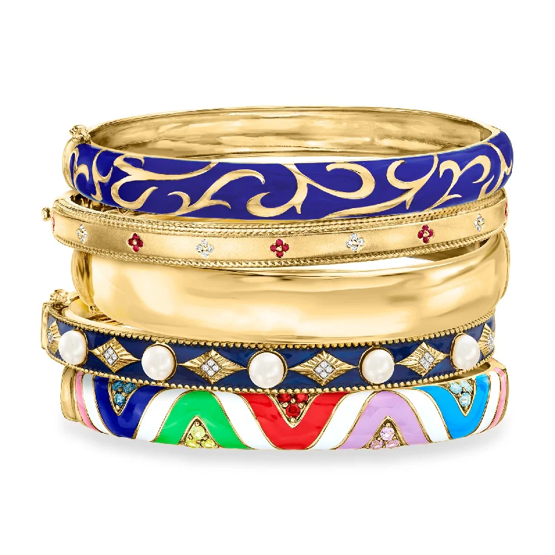 bracelets for bold fashion -Ross-Simons "Downcity Stack" Set Of 5 Bangle Bracelets in 18kt Gold Over Sterling