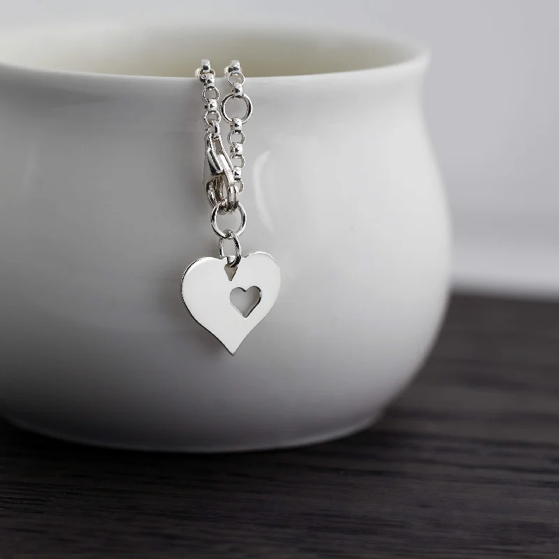 bracelets romantic delicate style -in Loving Memory - Sterling-Silver Heart in Heart Charm Bracelet