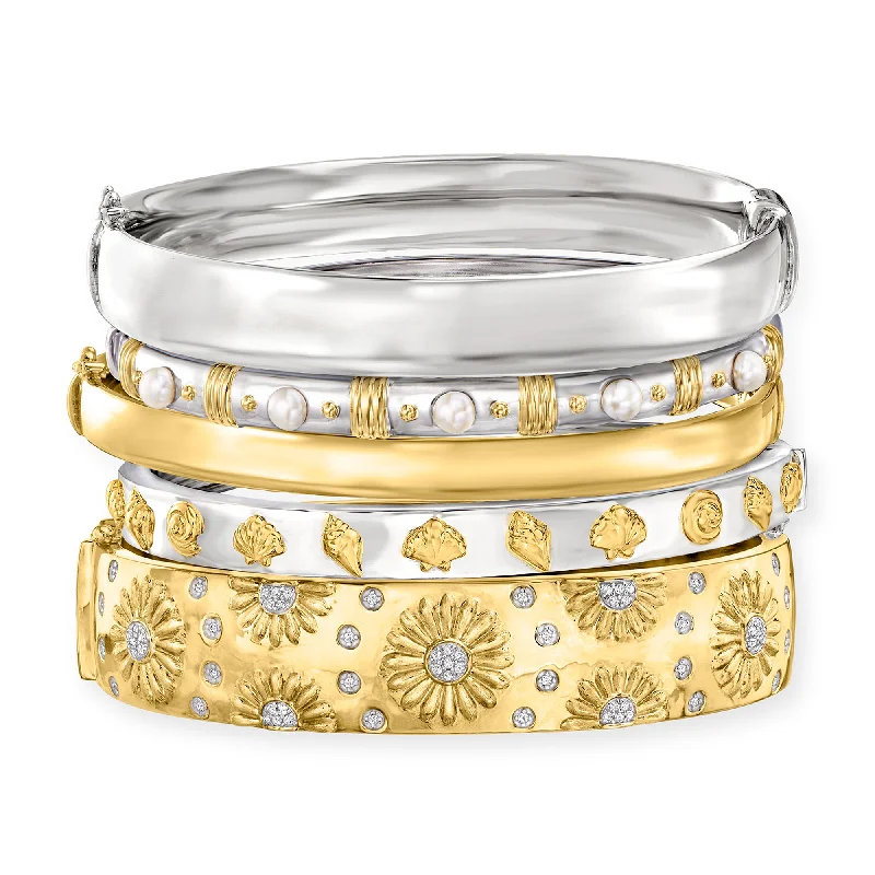 bracelets for daily elegance -Ross-Simons "Seaside Stack" Set Of 5 Bangle Bracelets in 2-Tone Sterling Silver