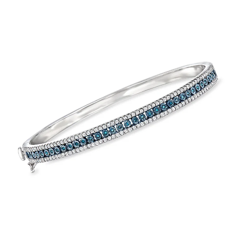 bracelets for couples love -Ross-Simons White and Blue Diamond Bangle Bracelet in Sterling Silver