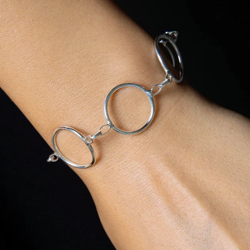 bracelets for vintage lovers -Large Open Circles Bracelet Sterling Silver Hoop-Links