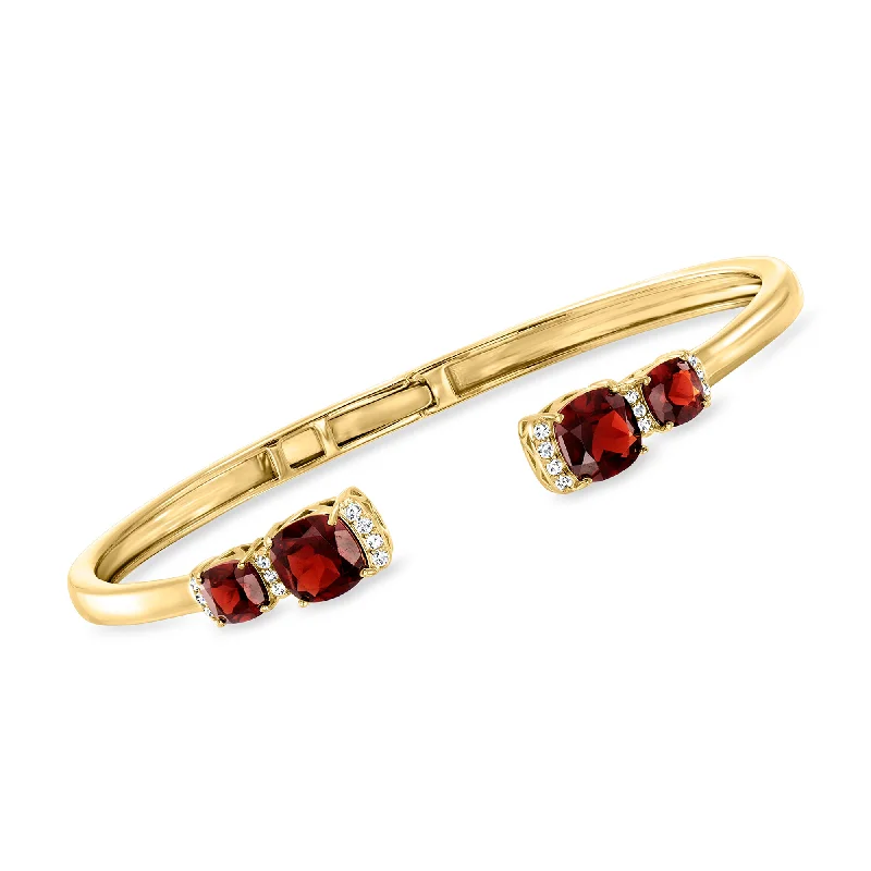 bracelets with orange garnet -Ross-Simons Garnet and . White Topaz Cuff Bracelet in 18kt Gold Over Sterling