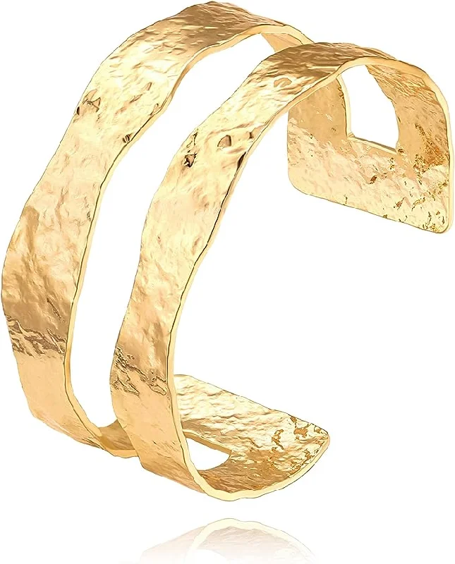 bracelets with gold plating -18k Gold Layer Hammer Cuff Bangle