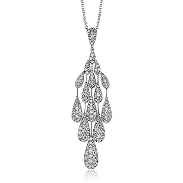 ladies rings stackable fashion set -Featuring a brilliant teardrop shaped chandelier design, this arresting white gold contemporary pendant is highlighted by 1.66 ctw of shimmering white diamonds.