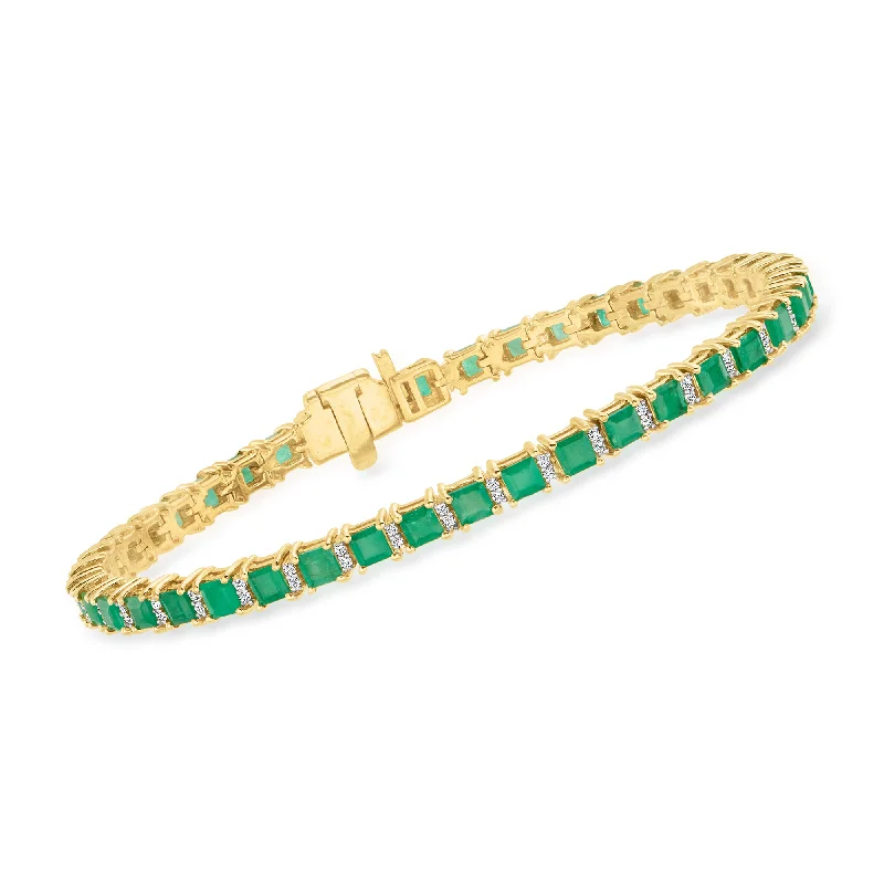 bracelets with green emerald -Ross-Simons Emerald and . Diamond Tennis Bracelet in 18kt Gold Over Sterling