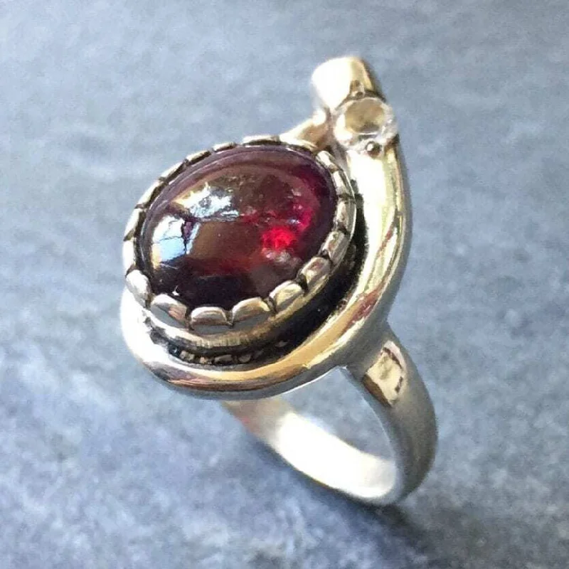 ladies rings for daily wear -Genuine Garnet Ring - Red Teardrop Ring - Vintage Oval Ring