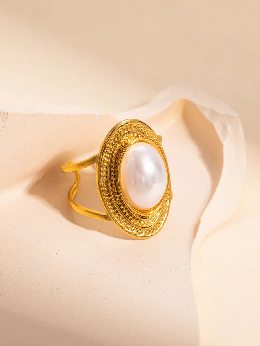 Gold Pearl White Shell Ring