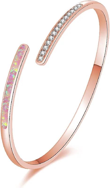 bracelets for stylish women -18K Rose Gold Opal & Cz Cuff Bangle Bracelet