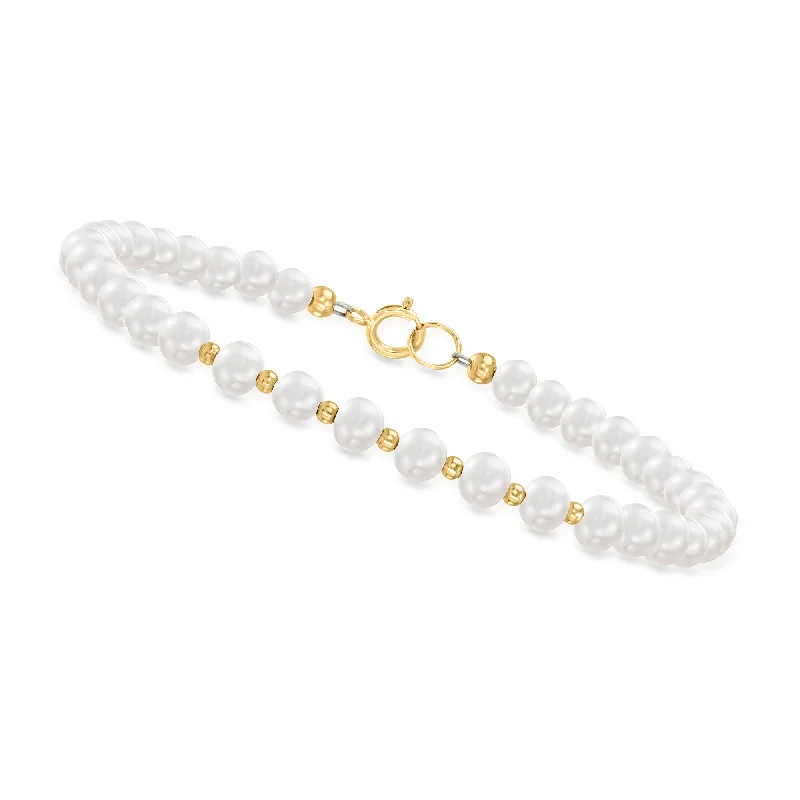 bracelets delicate thin design -Canaria 4-5mm Cultured Pearl and 10kt Yellow Gold Bead Bracelet