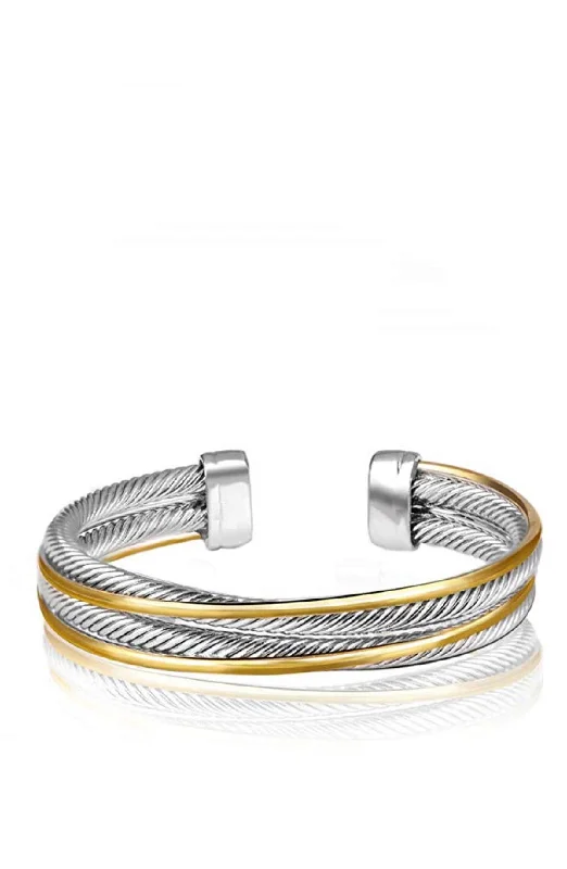 bracelets with shell design -18k Gold & Silver Two Tone Cuff Bangle