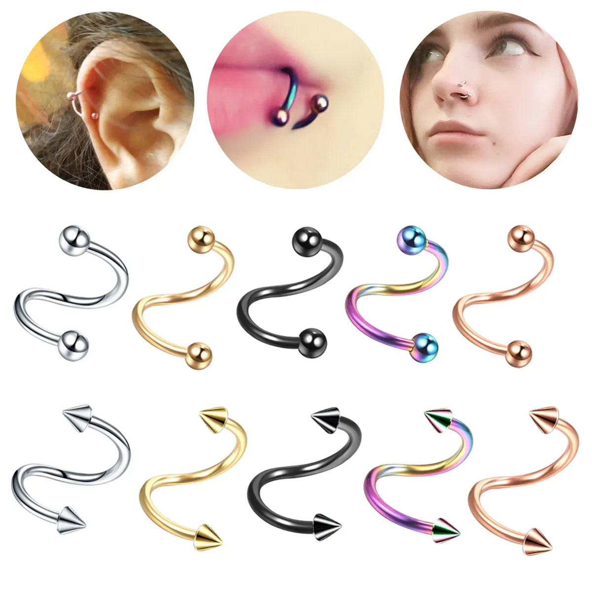 ladies rings affordable luxury -Fashion Geometric Stainless Steel Plating Lip Stud Nose Ring